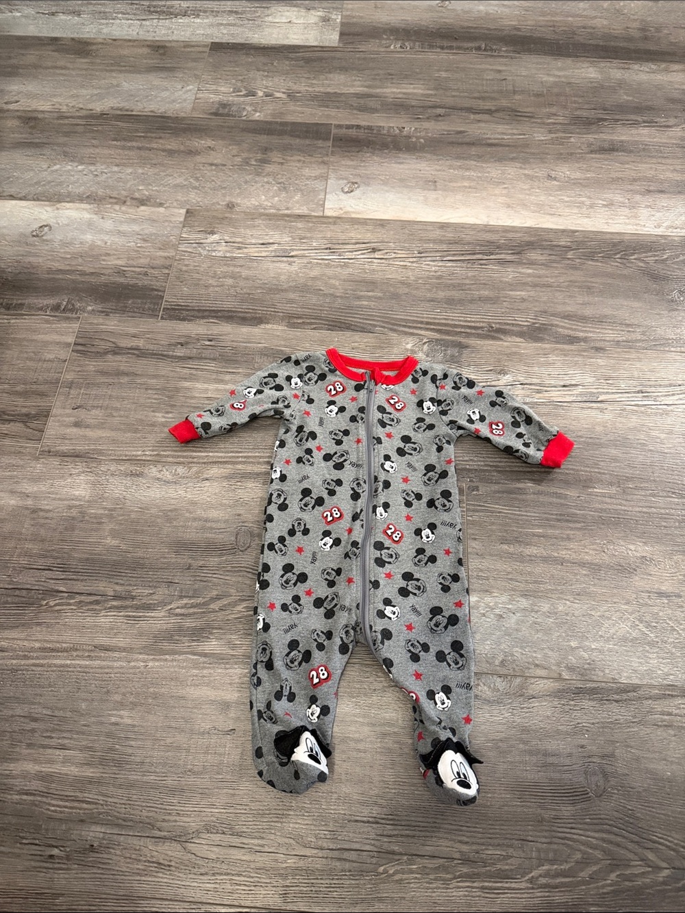 Disney Gray and Red Mickey Mouse Footed One-Piece Pajamas